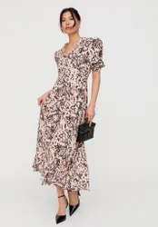 Julia Button Down Snakeskin Print Maxi Dress In Brown - 8