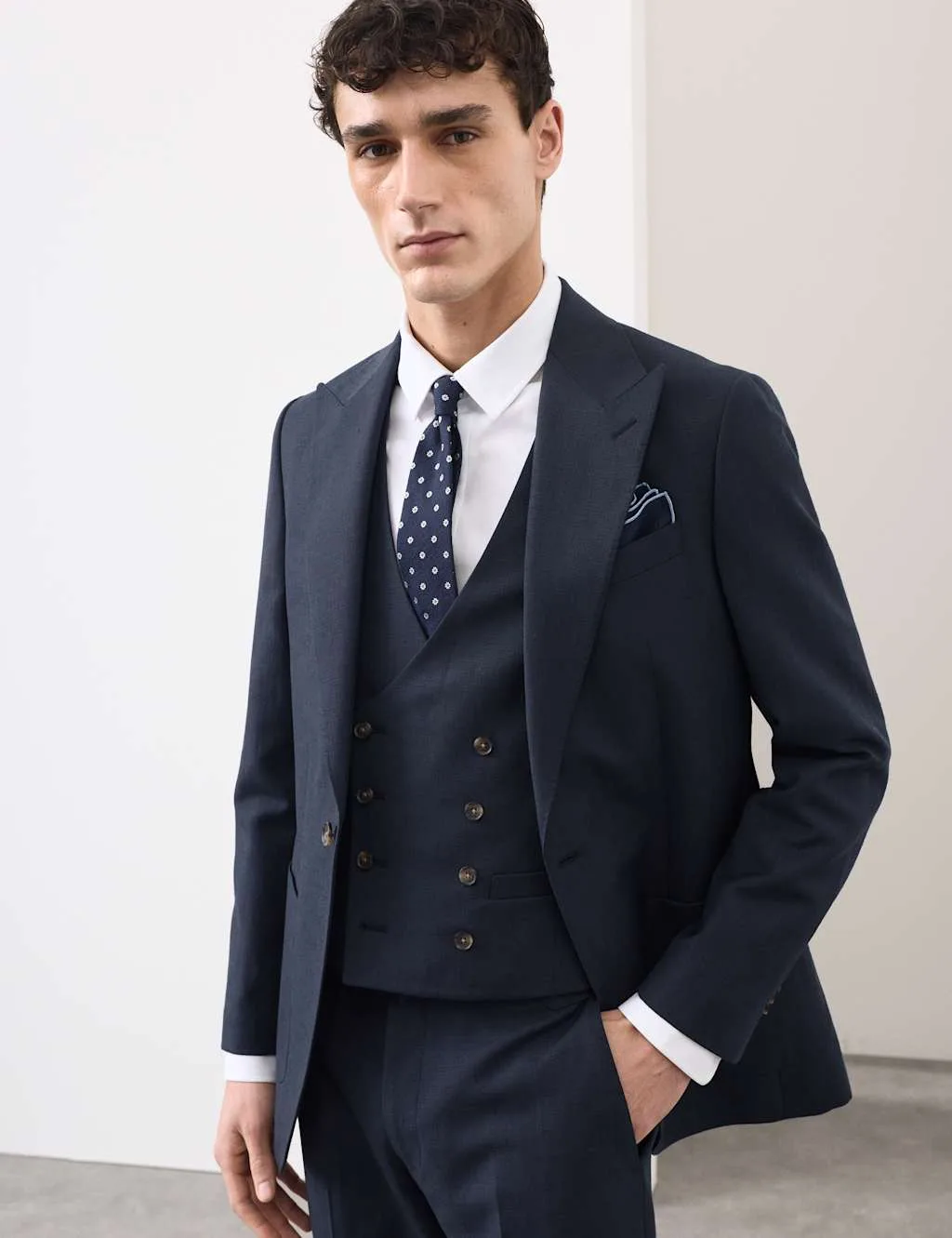 Tailored Fit Wool Blend Textured Suit Jacket Navy male - Autograph - FashionsVida