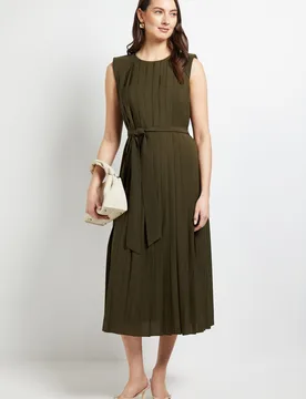 Womens All Over Pleated Midi Dress - Green - Size 20 Uk - Principles - FashionsVida