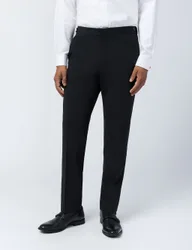 Slim Fit Wool Rich Flat Front Performance Trousers Black male