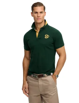 Polo à Manches Courtes Pique Monogram Enamel Green / Winter Gold XL - Superdry - FashionsVida