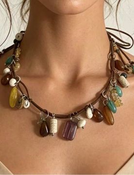 Pieza Collar de cuero con cuentas bohemio y retro artístico, accesorio único de uso diario para mujeres