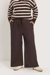 Textured Wide Leg Trousers - Chocolate - Size: 18S