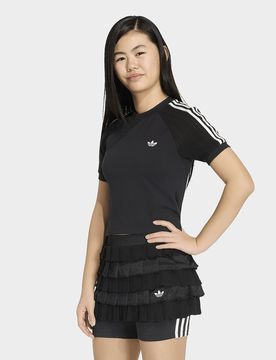 Womens T-shirt Aderente In Maglia A 3 Strisce - Nero, nero nero Bambino taglia 14-15Y