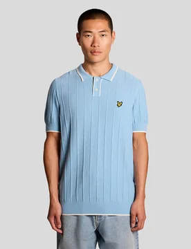 Men's Tipped Pique Knitted Polo Shirt in Blue - Lyle & Scott - FashionsVida