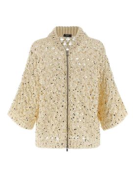 Cardigan in rete con paillettes