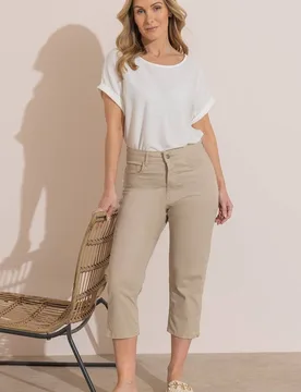 Women's Cropped Slim Leg Trousers in Stone Size: 18 - Stone - Size: 18 - Klass. - FashionsVida