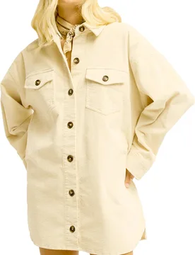Robe chemise en velourss côtelé - Winter Ocean Cord Dress White Cap en Coton - Taille S - Beige - Billabong - FashionsVida