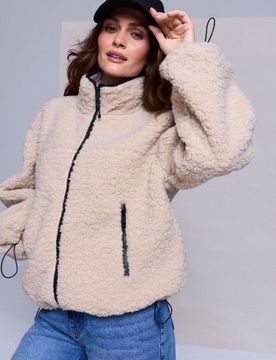 Giacca teddy con collo alto e tasche con zip - nude