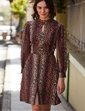 Womens Leopard Print Fit & Flare Dress - Brown - Size 12 Uk - Sosandar - FashionsVida