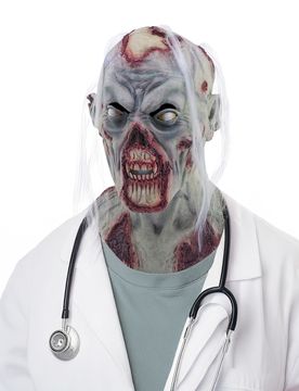 Untoten-Maske mit Haaren Halloween Kostümaccessoire grau-rot