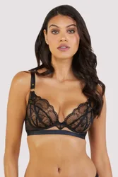 Women's Pip Black Deco Embroidered Caged Plunge Bra Size: 36FF - Black - Size: 36FF