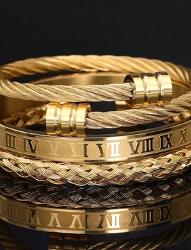 Set de 3 piezas Pulsera de acero inoxidable tejida con números romanos de estilo creativo y de moda para hombres, adecuada para uso diario, fiestas, - Shein - FashionsVida