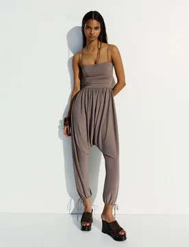 Combinaison Bretelles Pantalon Bouffant Xs Taupe - Bershka - FashionsVida