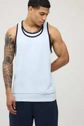 Herren Doppellagiges Locker Geschnittenes Ringer-Unterhemd Pale Blue Größe XS
