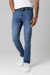 Mens Blue Slim Fit Jeans With Branded Cotton Belt And Contrast Stitching - Size 34w/32l
