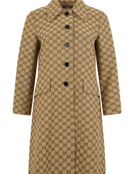 Button-Closure Trench Coat with Classic Collar