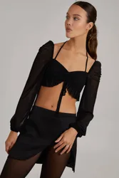 Tie Front Halterneck Top - Black - Size: 10