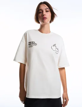 T-Shirt À Manches Courtes Imprimé S Blanc Cassé - Bershka - FashionsVida