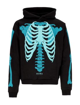 Felpa Leggera Cappuccio Uomo Skeleton Print Hoodie Black/petrolium