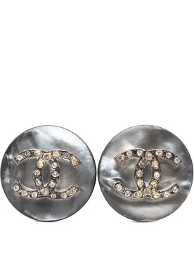 CC Brass Strass Clip On Earrings - Chanel - FashionsVida