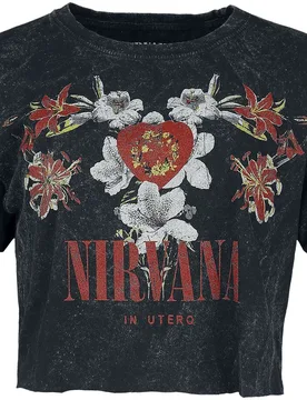 T-Shirt - Flowers - L bis XXL - für Damen - Größe XXL - charcoal - Lizenziertes Merchandise! - Frauen - female - Nirvana - FashionsVida