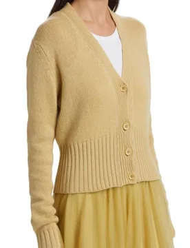 Yellow Cashmere Embellished-Trim Cardigan - Fabiana Filippi - FashionsVida