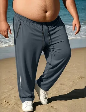 Pantalones casuales de talla grande para hombre, cintura elástica con cordón, bolsillos laterales con cremallera, estampado de letras verticales, pi - Shein - FashionsVida