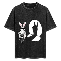 Biker Rabbit Humor Funny Motorcycle Bunny Bike Comic T-Shirt Large Size Casual Tee Shirt
