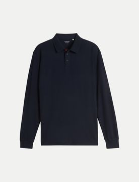 Langarm Poloshirt in Waffel-Optik Blau L