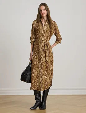 Vestido midi camisero con estampado de serpiente - Lauren Ralph Lauren - FashionsVida