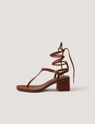 Block Heel Toe Post Tie Sandals Chocolate female