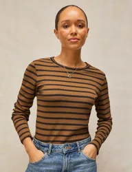 Cotton Rich Striped Crew Neck T-Shirt Brown Mix female