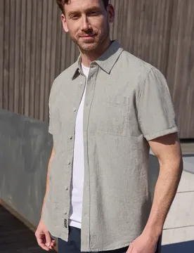 Street One Kurzarm Hemd aus Leinenmix male Braun - Street One MEN - FashionsVida