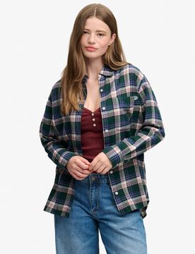 Superdry Damen Flanell-hemd mit OverGrößed-passform Green - Größe: 38