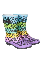 Mid Height Womens Printed Rubber Wellie - Blue - Blue - Size: 6