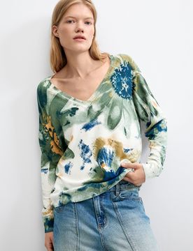 Pull fin imprimé, , Blanc, S