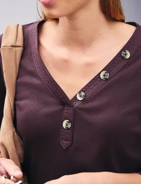 Street One 3/4-Arm Shirt mit V-Ausschnitt und Knöpfen female Lila - Street One Studio - FashionsVida