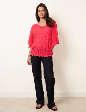 Sun Flower Lace Sleeve Blouse - S/M / CORAL - female - Blue Vanilla - FashionsVida