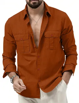 Camisa de botones de manga larga de pana casual y vintage para hombre, otoño/invierno - Shein - FashionsVida