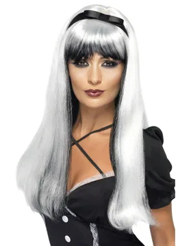 Hexe Gothic Perücke lang silber-schwarz - RUBIES NL - FashionsVida