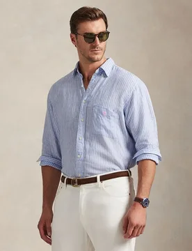 Camisa de hombre de lino con rayas tallas grandes - Polo Ralph Lauren - FashionsVida