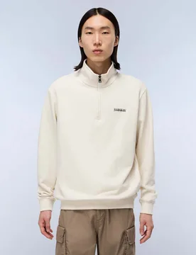Small Box Pure Cotton Half Zip Sweatshirt Beige male - Napapijri - FashionsVida