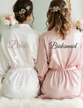 Bata de novia de satén personalizada con media manga,Bata de dama de honor personalizada para boda,Bata de satén personalizada,Bata de preparación - Shein - FashionsVida