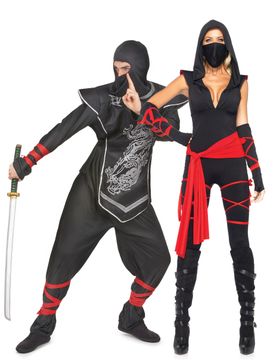Ninja Kostüm-Set für Paare schwarz-rot-silber