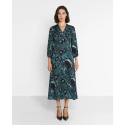 Vestido midi estampado con cuello pico