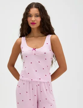 Modal Rich Heart Print Pyjama Set Pink Mix female - Boux Avenue - FashionsVida