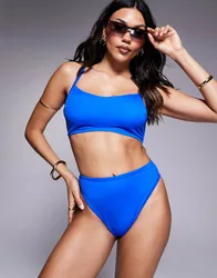 Womens Emma High Leg Waist Bikini Bottom In Cobalt Blue - Size 8 Uk
