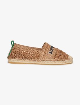Superdry Damen Raffia Espadrilles mit Stickerei Beige - Größe: 37