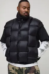 Herren Plus High Shine Weft Oversized Stehkragen Weste Black Größe 2XL